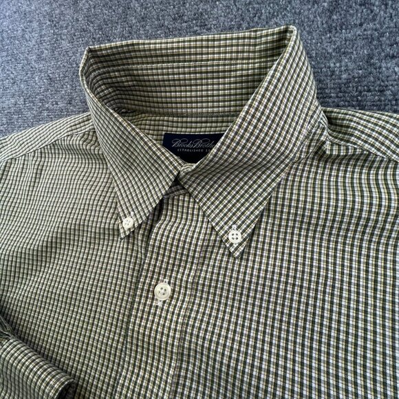 Brooks Brothers Button Up Shirt Yellow Green Check Large Cotton Non Iron L/S Men - Picture 8 of 12